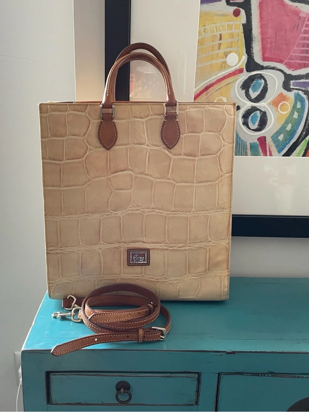 Dooney & Bourke  Denison Croco North South Tote Bag Brown Beige Structured Lux